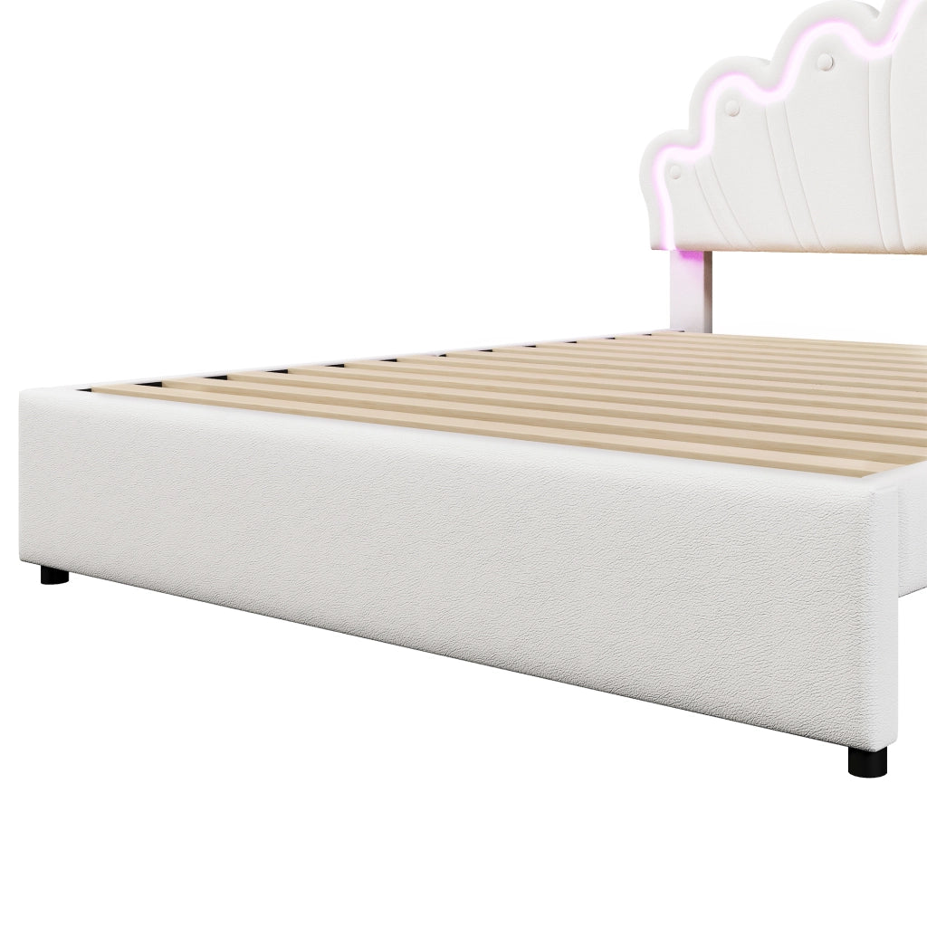 LETTO 140x200 cm in PU Bianco con 2 cassetti e testiera regolabile