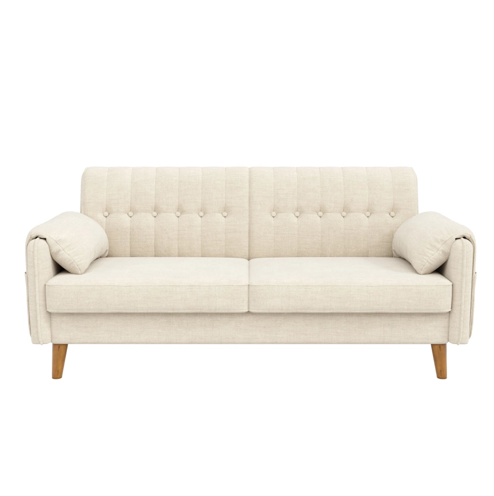Divano 2 posti 161,5x79 cm beige in chenille, con tasche laterali
