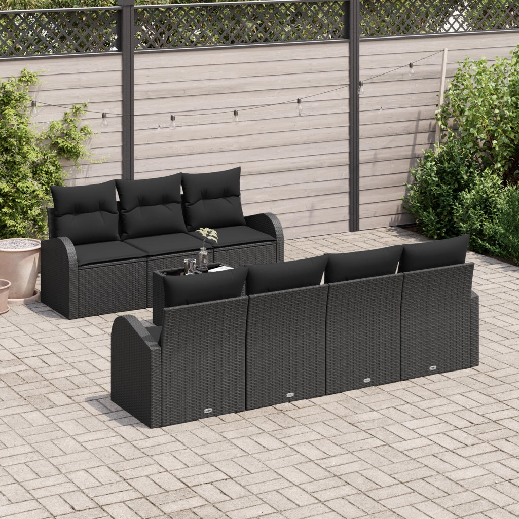 Set di Divano da Giardino  da 8 Pezzi con Cuscini in Polyrattan Nero