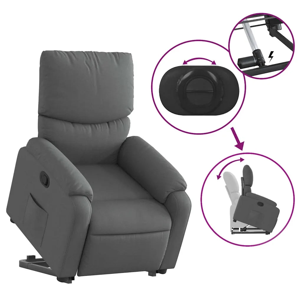 Poltrona | Sedia Relax Alzapersona Reclinabile Grigio Scuro in Tessuto