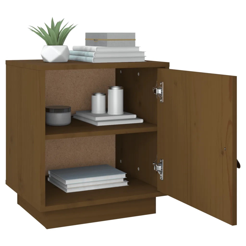 Set di 2 Comodini | Armadio da Notte | Mobiletto da notte ambra 40x34x45 cm in Legno Massello di Pino