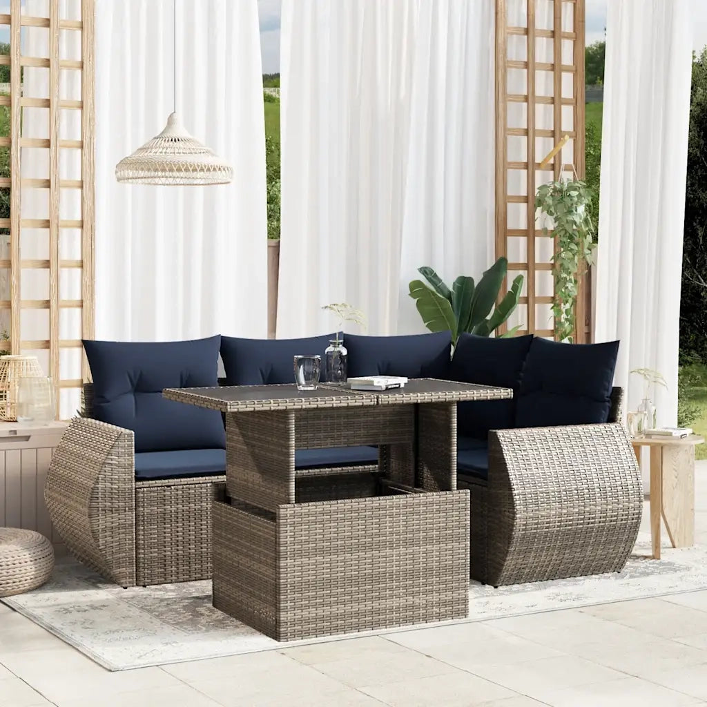 Set Divani da Giardino 5 pz con Cuscini Grigio in Polyrattan 3268511