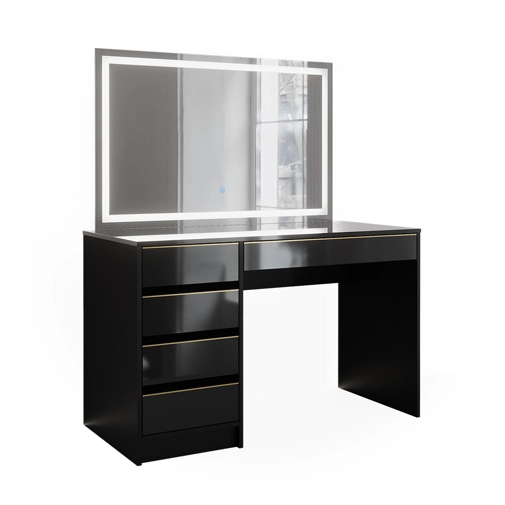 Vicco Tavolo da toilette Nero/oro 55 cm con specchio a LED