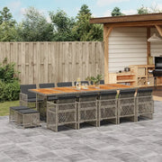 Set da Pranzo da Giardino 15 pz con Cuscini Grigio Polyrattan