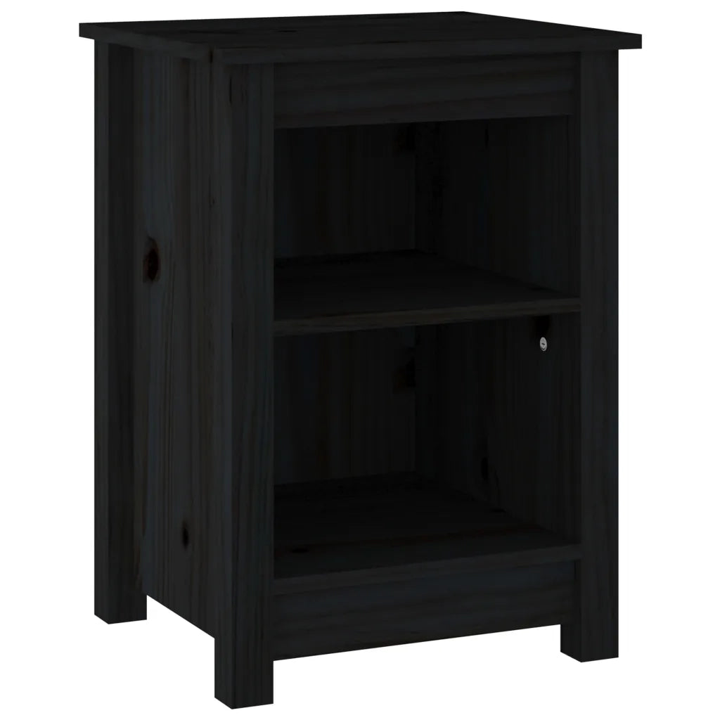 Set di 2 Comodini | Armadio da Notte | Mobiletto da notte Neri 40x35x55 cm in Legno Massello di Pino