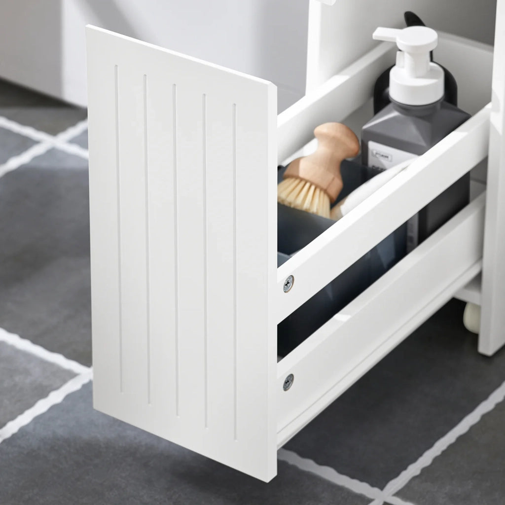 Carrellino Salvaspazio Mensola Nicchia 20cm Con Ruote Organizzatore Bagno Mobiletto Bagno Mobile Porta Carta Igienica Bianco 20x60x75cm BZR111-W SoBuy
