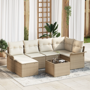 Set divano da giardino 7 pezzi con cuscini in polirattan marrone