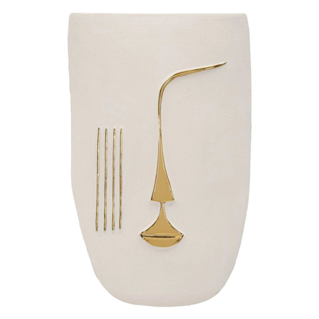 Decorazione da parete Mumbasa in ceramica bianca e oro lucido