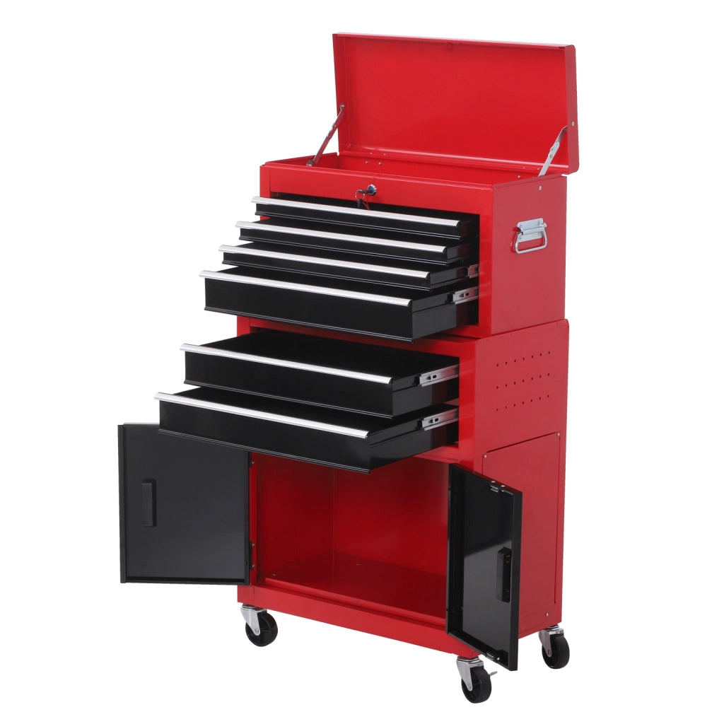 Carrello per attrezzi con cassettiera e cassone mobile ¨C Zephmum ¨C Acciaio rosso e nero