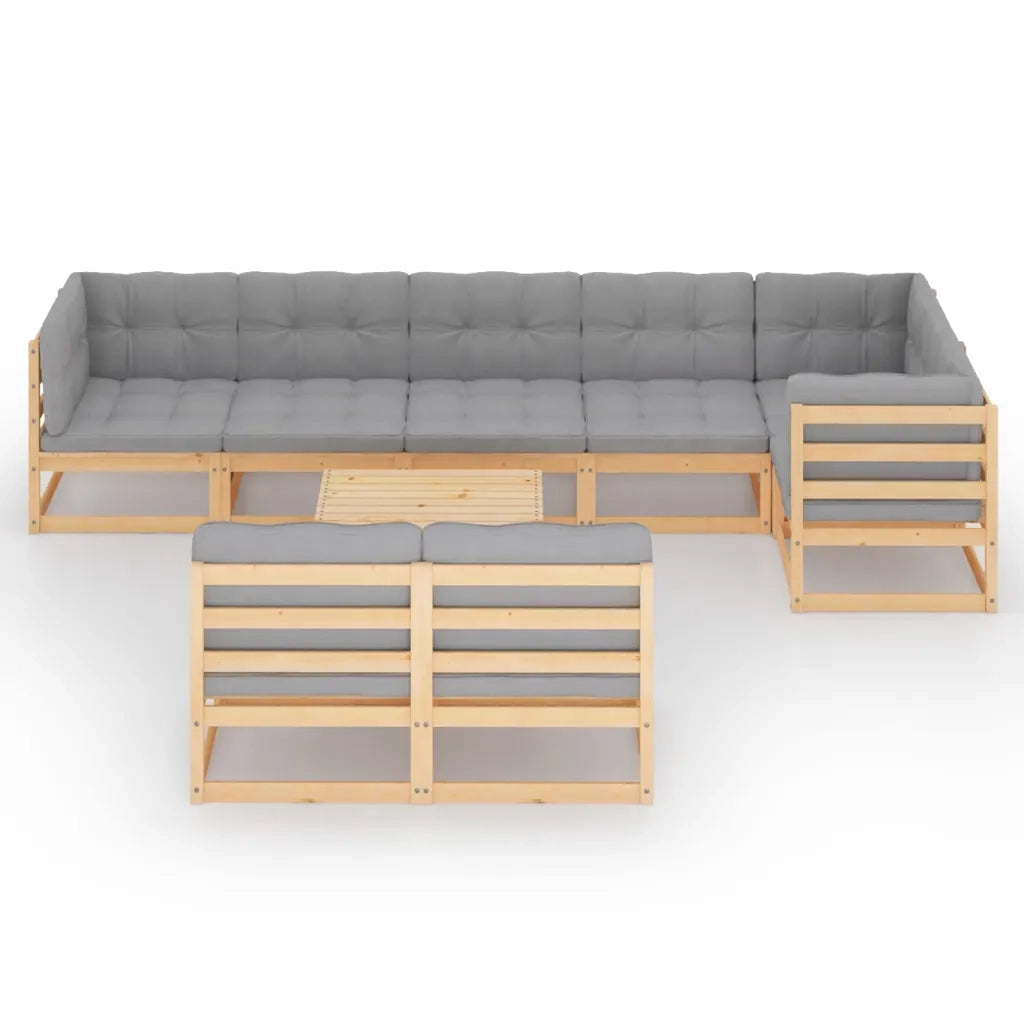Set Salotto Giardino 9 pz Cuscini Antracite Legno Massello Pino 3076669