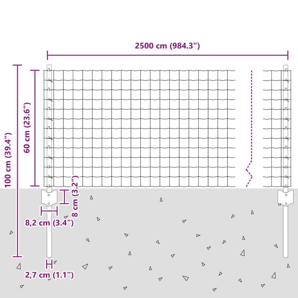 Recinzione Euro con 11 Post U Grigi 0.6x25 m in Acciaio