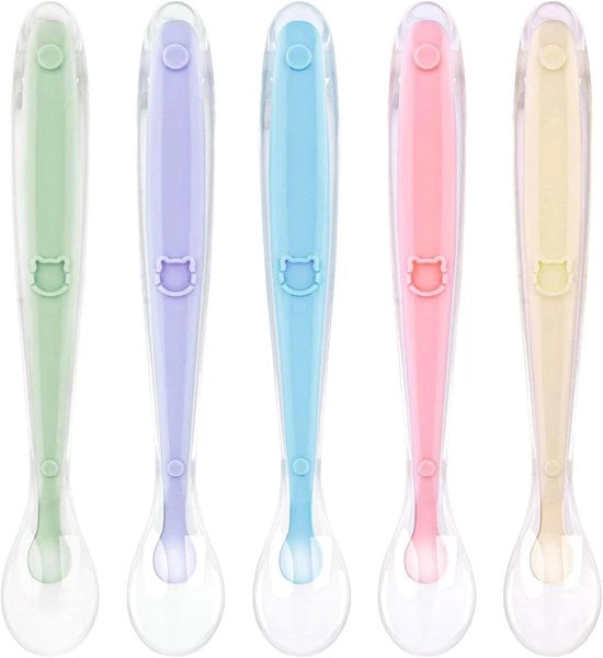 Set di cucchiai per bambini - 5 pezzi di cucchiai in silicone per bambini - ideali per la preparazione di cibi per bambini e autoalimentazione - cucchiai morbidi per allenamento - cucchiai per cucchiai per bambini.