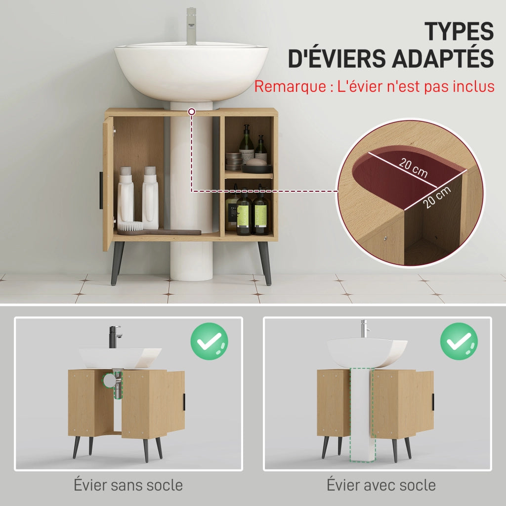 Mobile Sottolavabo Bagno con Anta a Chiusura Progressiva e Ripiano Regolabile ¨C zephmum ¨C Rovere 60x30x59.5