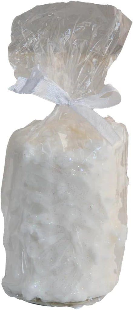 Set 2 Candele Decorative Moccolo Effetto Neve Bianco – 7 x 7 x 10 cm – Decorazioni Natalizie Eleganti