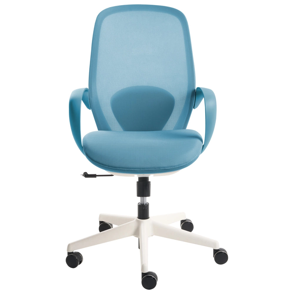 Sedia da ufficio in rete blu Base girevole Braccioli Schienale reclinabile Altezza regolabile Seduta in schiuma modellata PU Ufficio domestico Open space