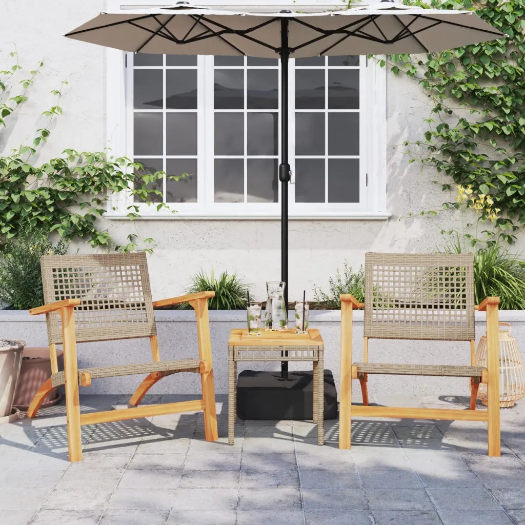 Tavolo Giardino Beige Misto 38x38x42 cm Polyrattan Legno Acacia 365865