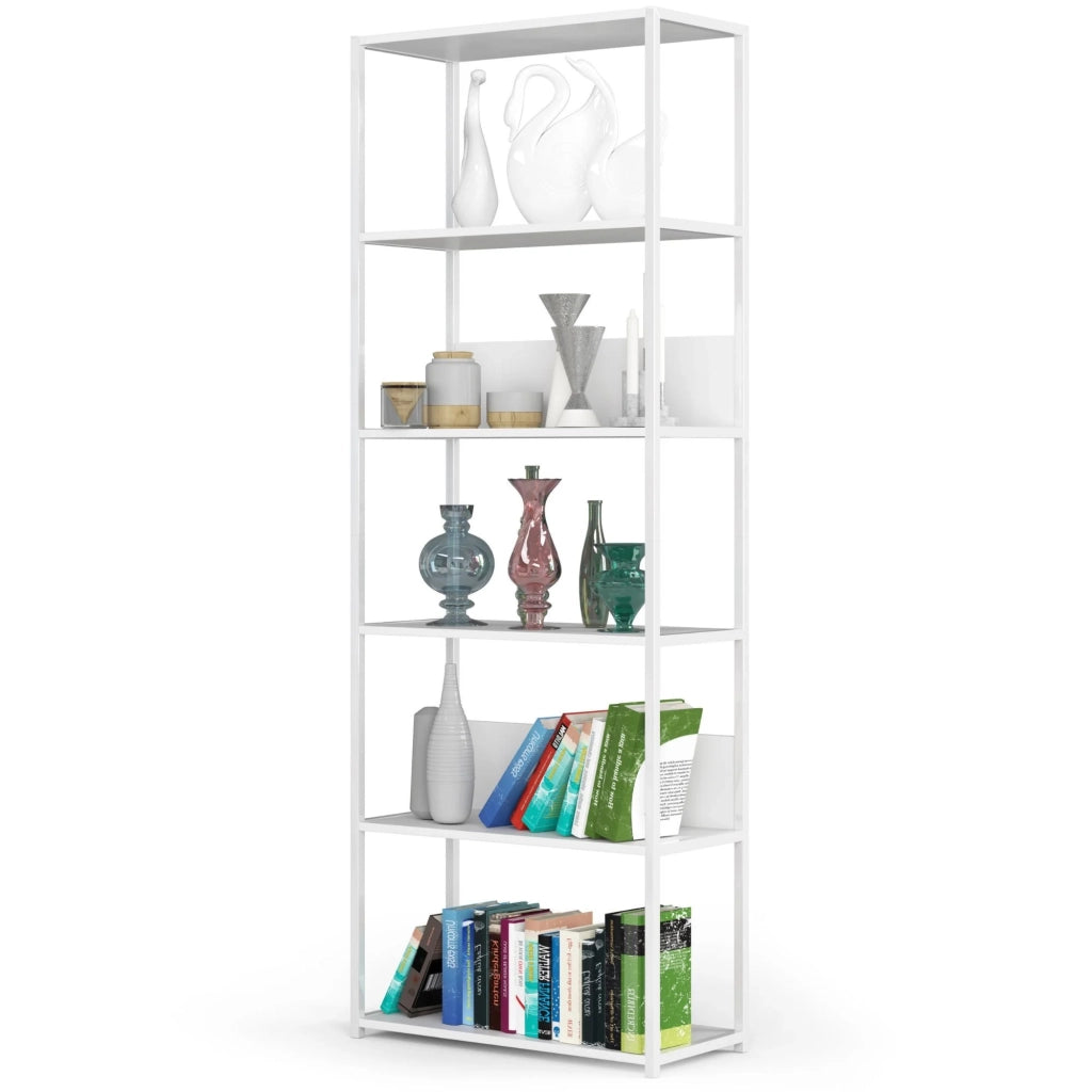 Scaffale stilo loft con ripiani in legno 70 cm Bianca 70 cm 70x32x192 cm
