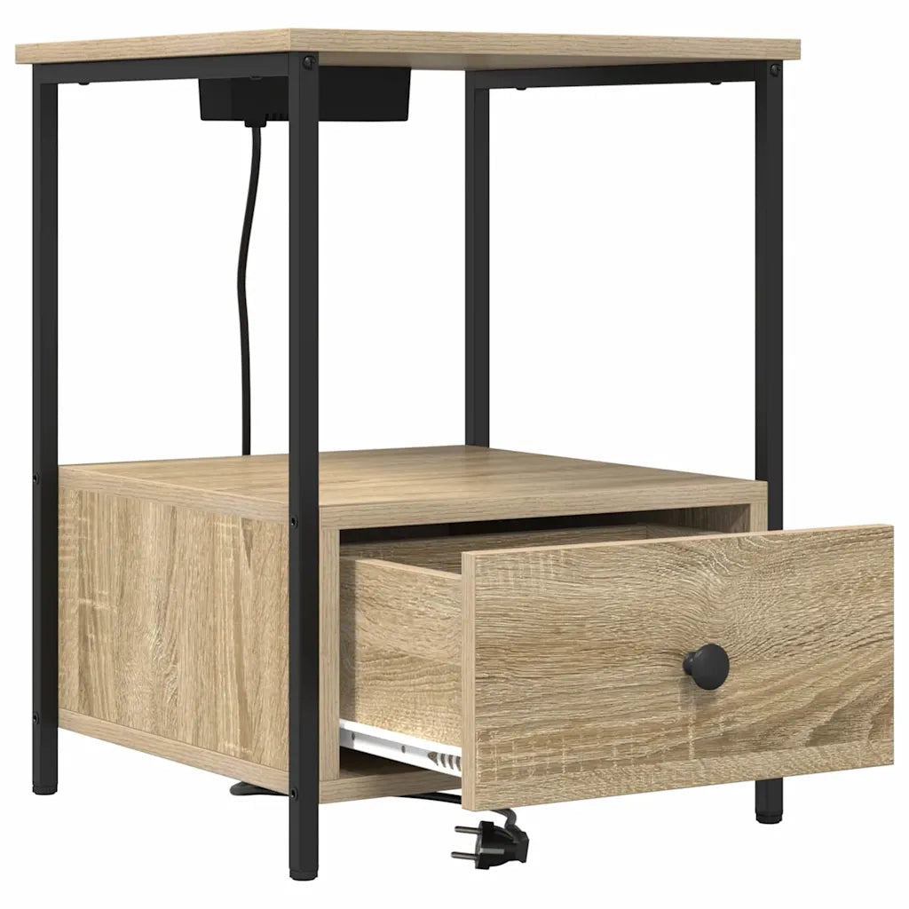vidaXL Comò con stazione di ricarica con cassetto 2 pcs rovere sonoma
