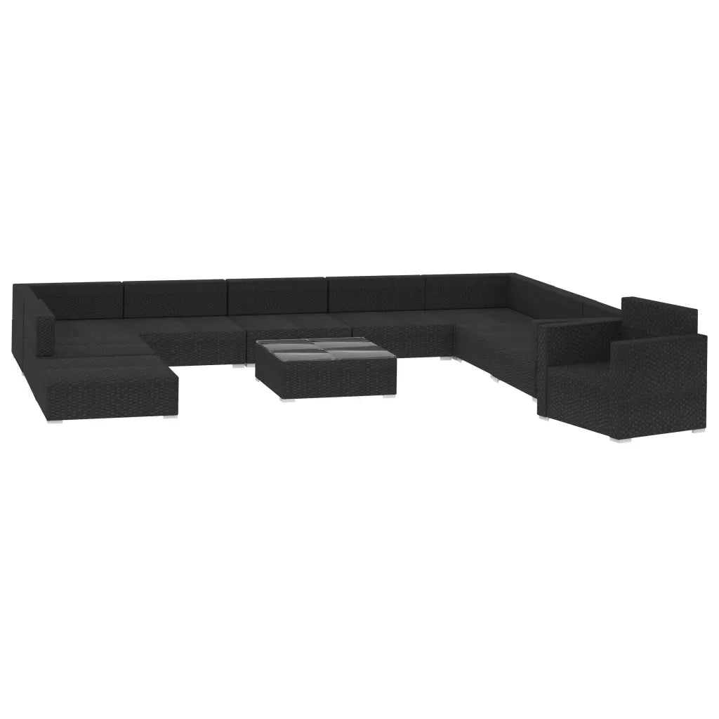 Set Divani da Giardino 11 pz con Cuscini in Polyrattan Nero 46790