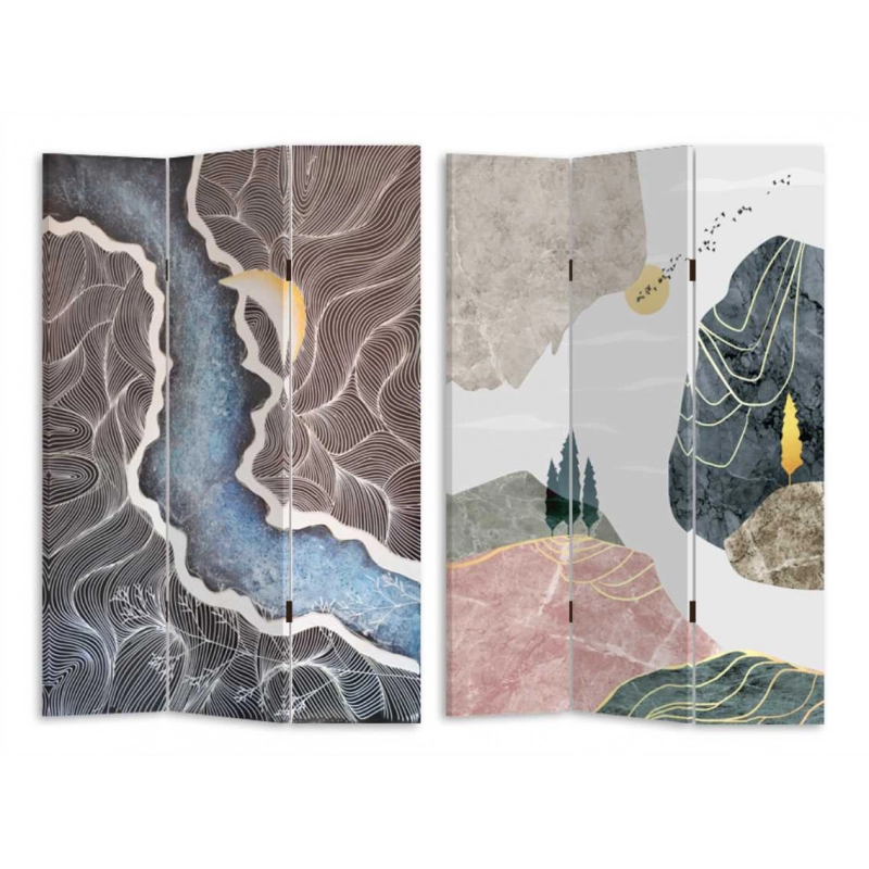 Paravento stampa effetto colline multicolor 3 ante rettangolare cm 120,6x2,5h180