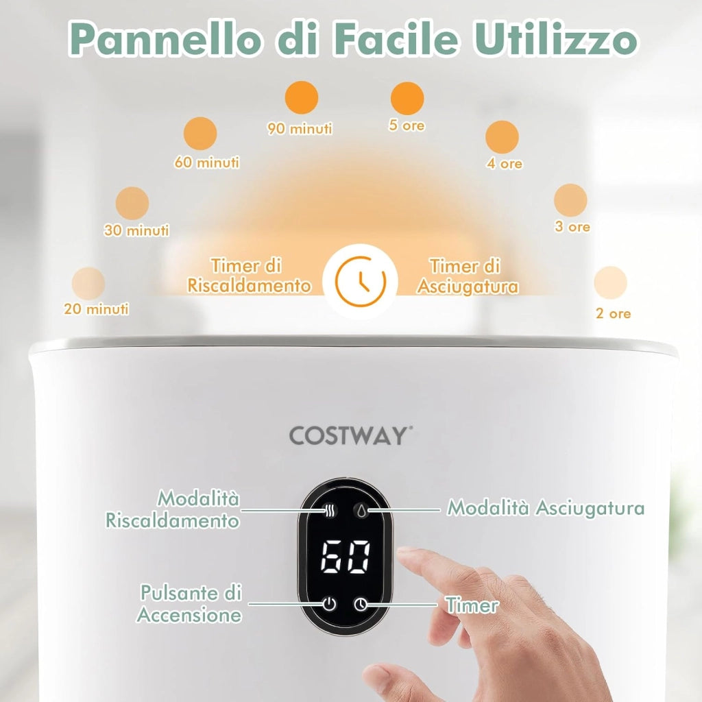 COSTWAY 35L Scaldasalviette Secchio Grande, Scaldasalviette in Acciaio Inox con Timer, Schermo, 2 modalità Caldo/Asciutto e Spegnimento Automatico, per Asciugamani e Coperte