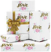 Cadeaupapier per Matrimoni - 4 fogli 50 x 70 cm - Nastro dorato - Pacchetto elegante - Adatto per Matrimoni -