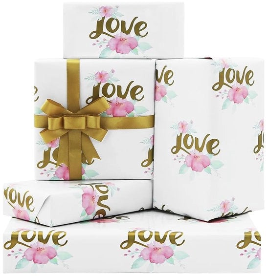Cadeaupapier per Matrimoni - 4 fogli 50 x 70 cm - Nastro dorato - Pacchetto elegante - Adatto per Matrimoni -