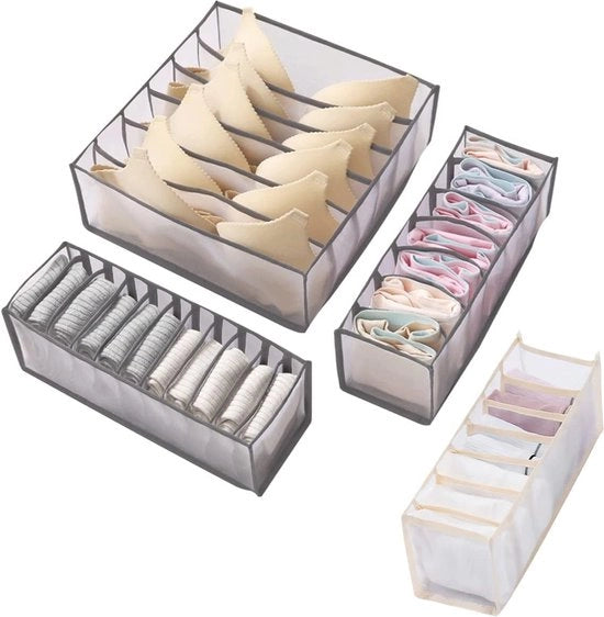 Organizzatore per reggiseno e sottovesti Bianco 4 pezzi organizzatore per sottovesti, organizzatore per armadio, cassetti per sottovesti, Bianco, pieghe, spazia risparmia (beige)