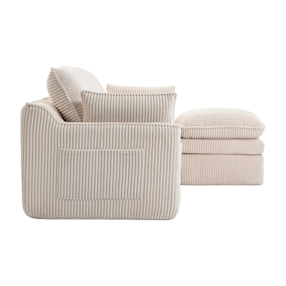 Divano 3 Posti con Poggiapiedi e Cuscini in Tessuto ¨C Xylo ¨C Beige