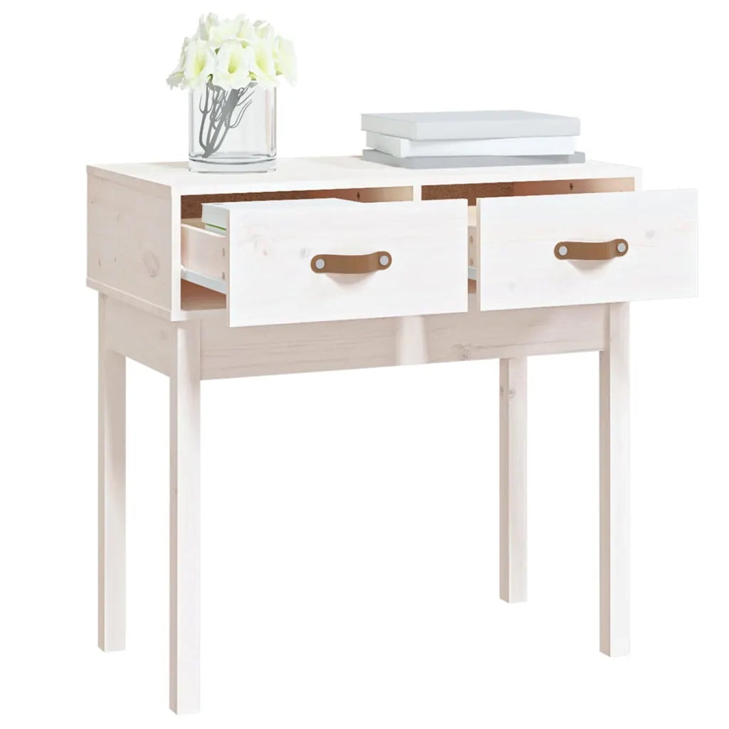 Tavolo Consolle Bianco 76,5x40x75 cm in Legno Massello di Pino 821750
