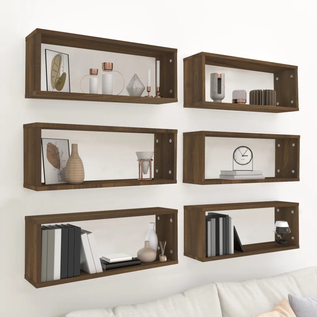 6 pz Mensole Cubo Muro | Mensola a parete Rovere Marrone 60x15x23 cm in Multistrato