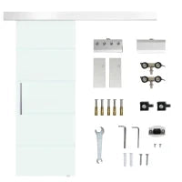 Porta Scorrevole in Vetro Smerigliato e Satinato con Binario e Maniglia per Bagno Cucina 210cm