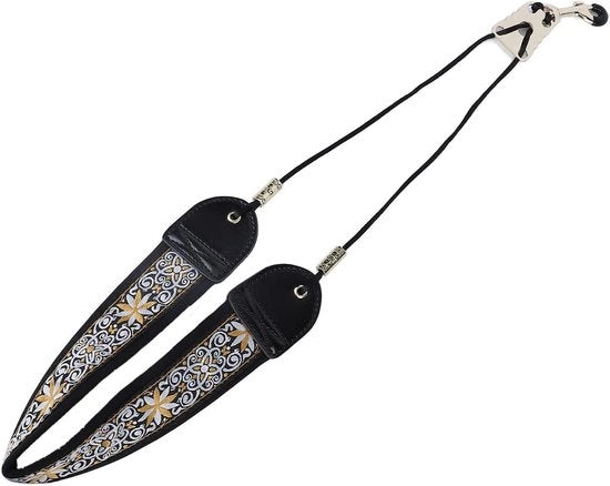 Accessori per Saxofono con Cinturino in Pelle e Bordure con Motivo di Fiori di Sotto (Regolabile con Gancio Metallico) per Sax Alto-Tenore