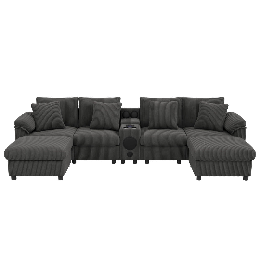Divano modulare 4-6 posti in velluto a coste grigio 315;5 cm con Bluetooth; USB e console