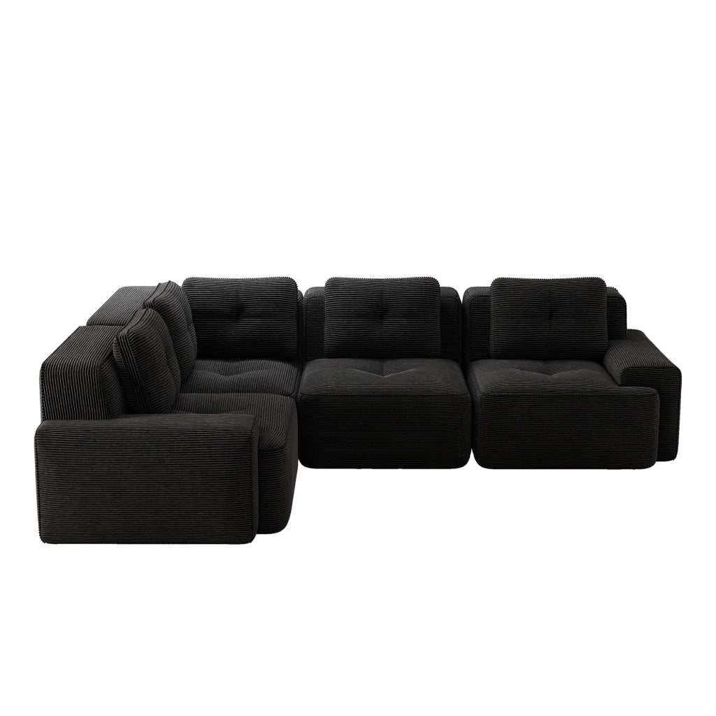 Divano Modulare Imbottito in Tessuto ¨C MINIMAL ¨C Nero, Velluto a Coste, Senza Montaggio