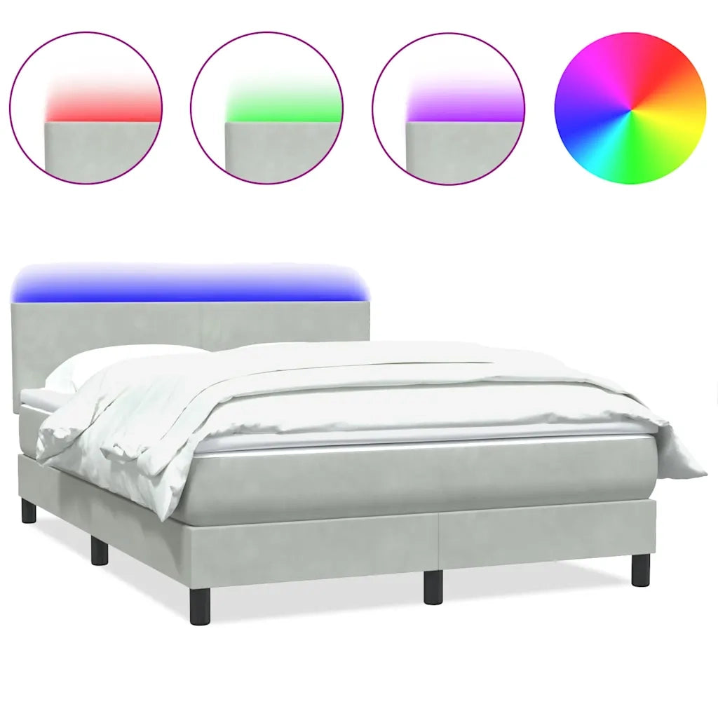 Letto a Molle con Materasso e LED Grigio Chiaro 160x210cm Velluto 3316695