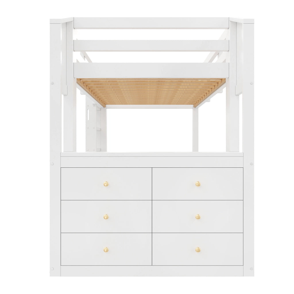 Letto a soppalco 90 x 200 cm con LED, 3 cassetti e ripiani bianco