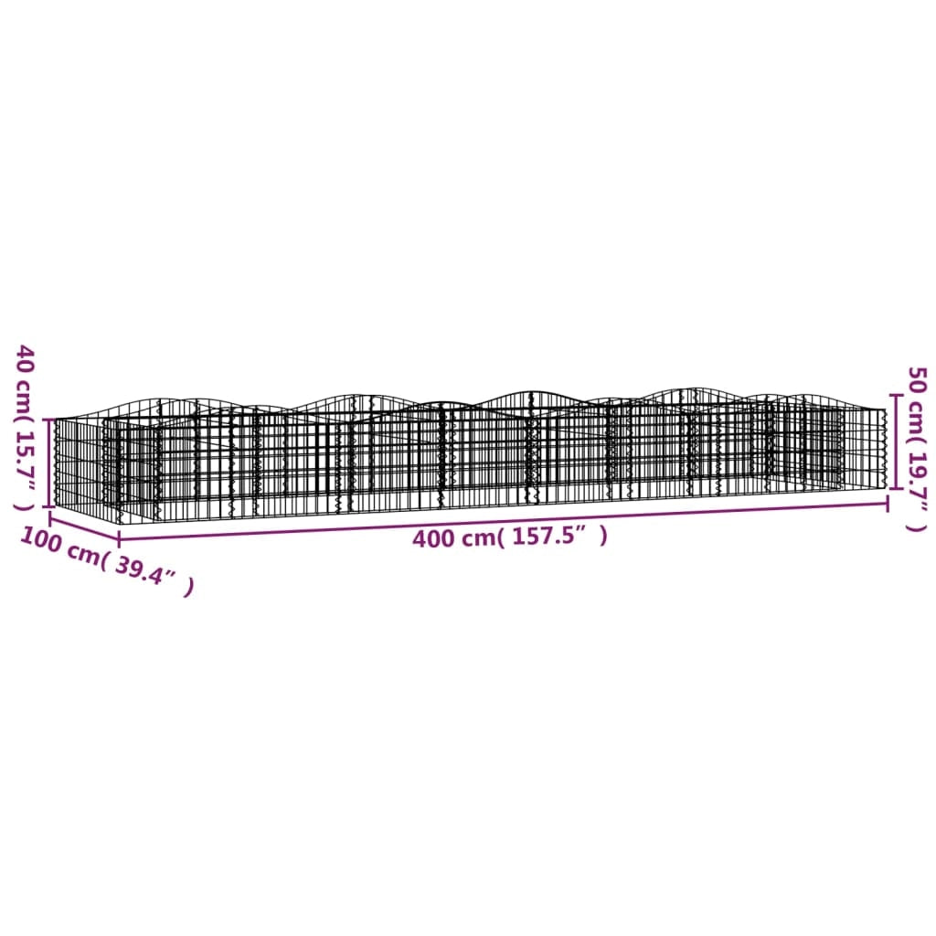 Gabbione ad arco rialzato 400 x 100 x 50 cm in ferro zincato Argento 02_0039935