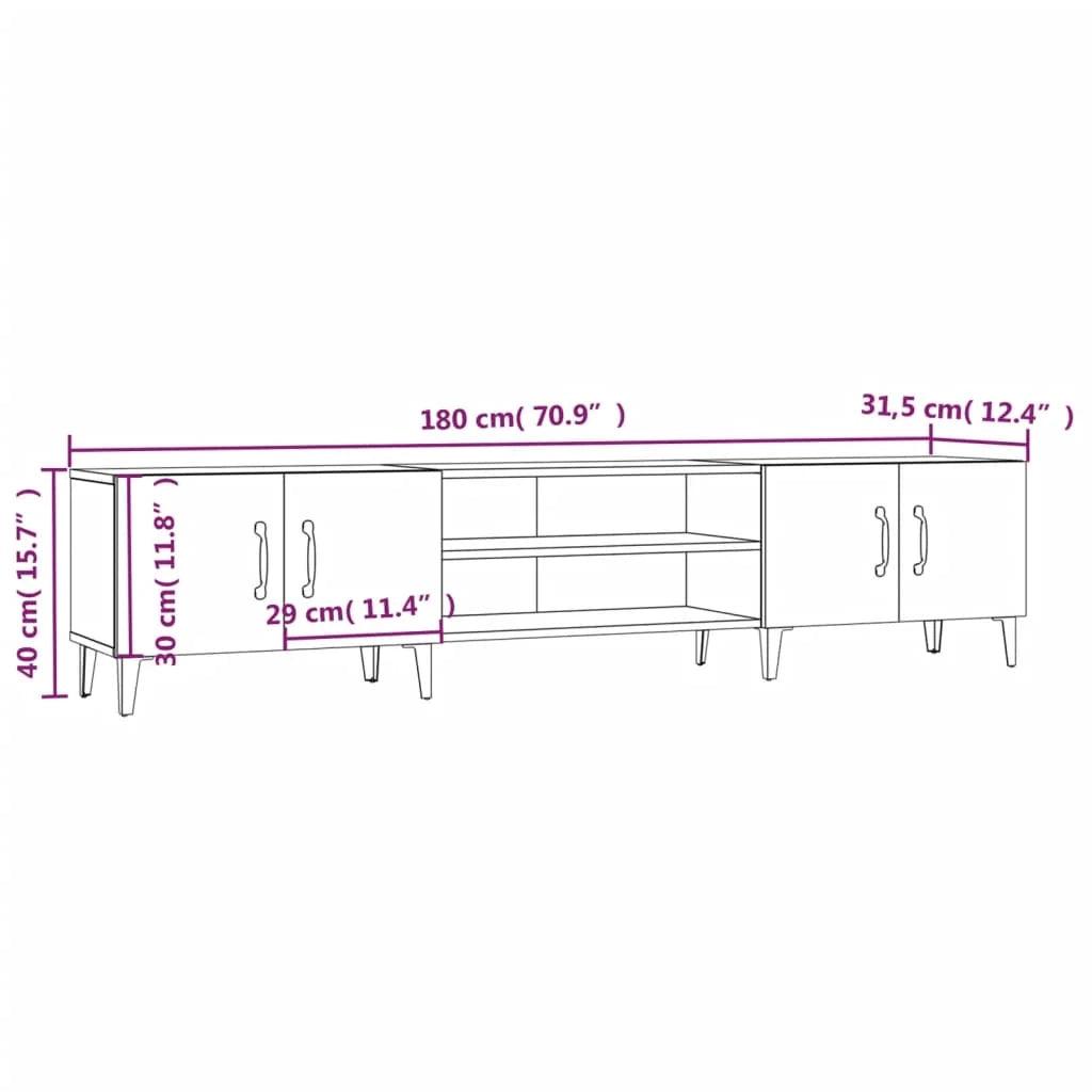 Mobile TV multimediale mensola TV credenza TV sala da pranzo soggiorno camera da letto Sonoma 180 x 31,5 x 40 cm legno ingegnerizzato grigio 02_0028428
