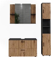 Set di mobili da bagno Irma, Antracite/Artisan, 100.1 cm, composto da mobile sottolavabo, specchiera e colonna alta