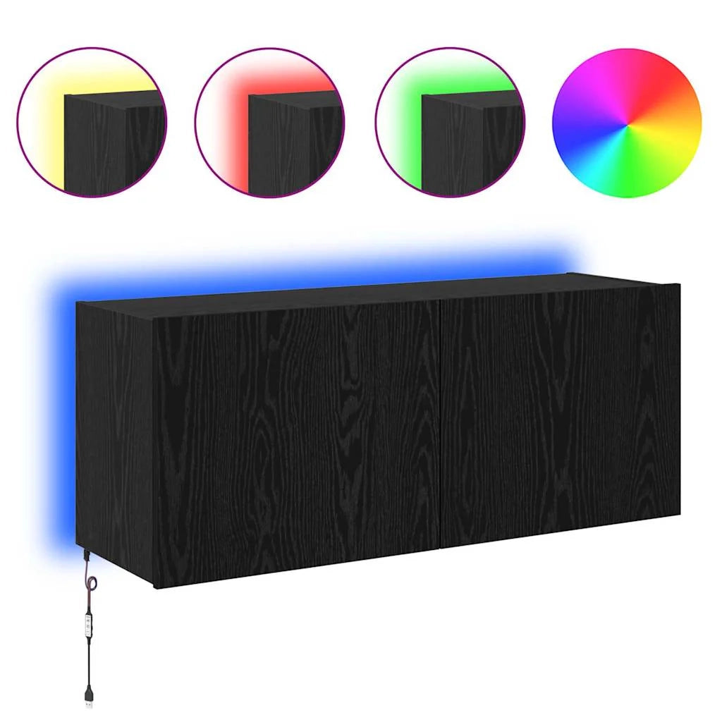 Mobile TV a parete moderno con elegante illuminazione a LED 100 x 35 x 41 cm legno composito nero 02_0054534