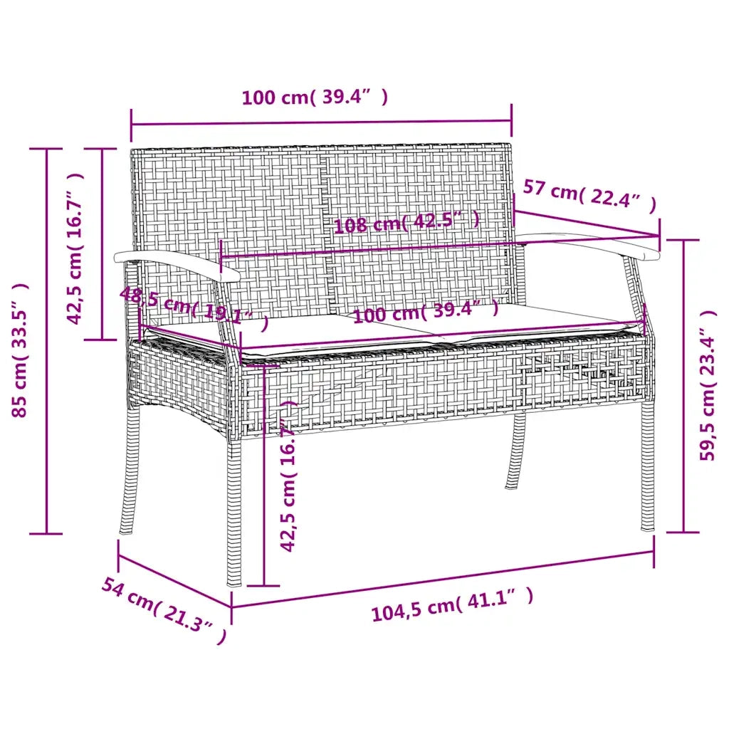 Panca da Giardino con Cuscino Nera in Polyrattan e Legno Acacia 899289
