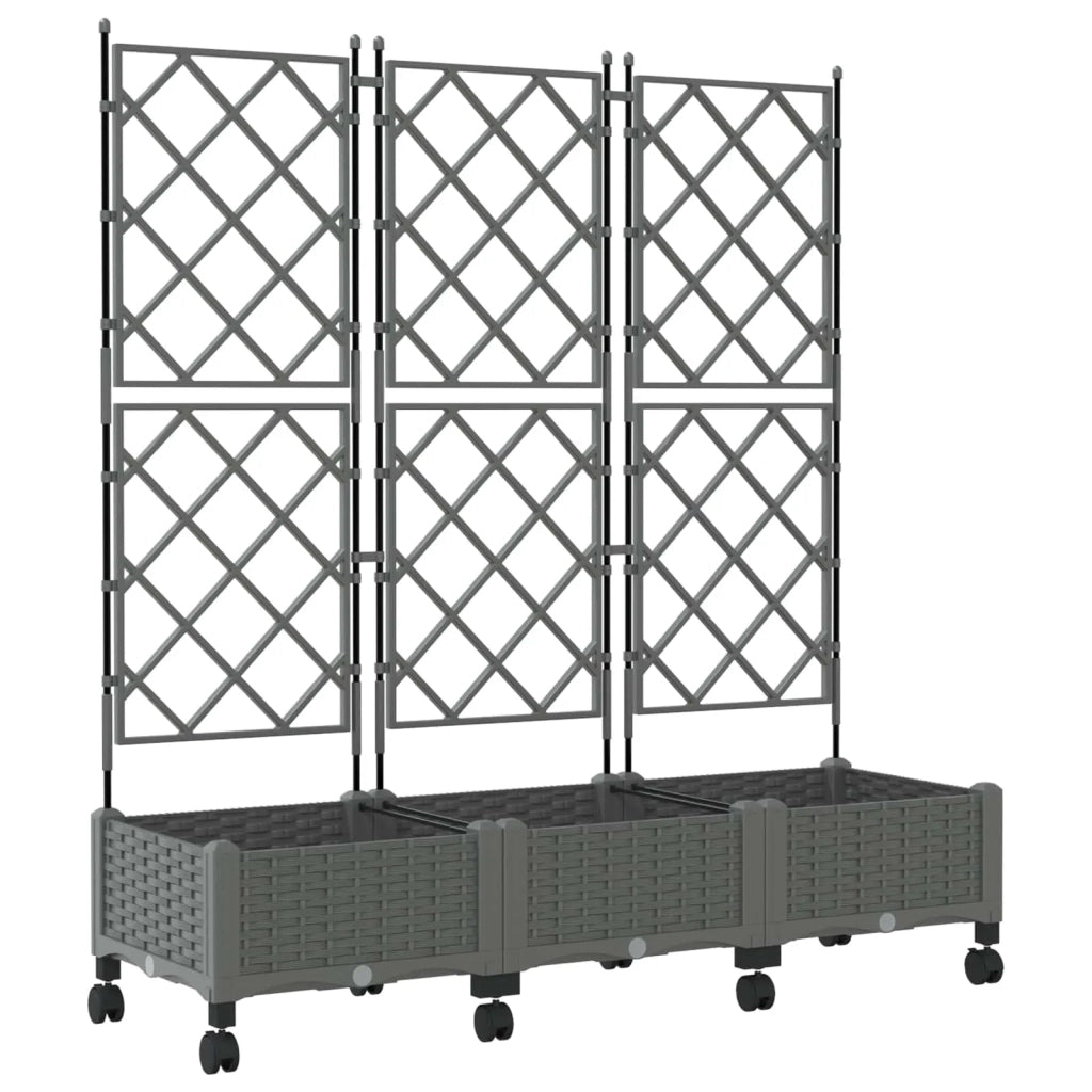 Vaso da giardino con grigliato e ruote 3 pz Grigio Chiaro PP 3423074