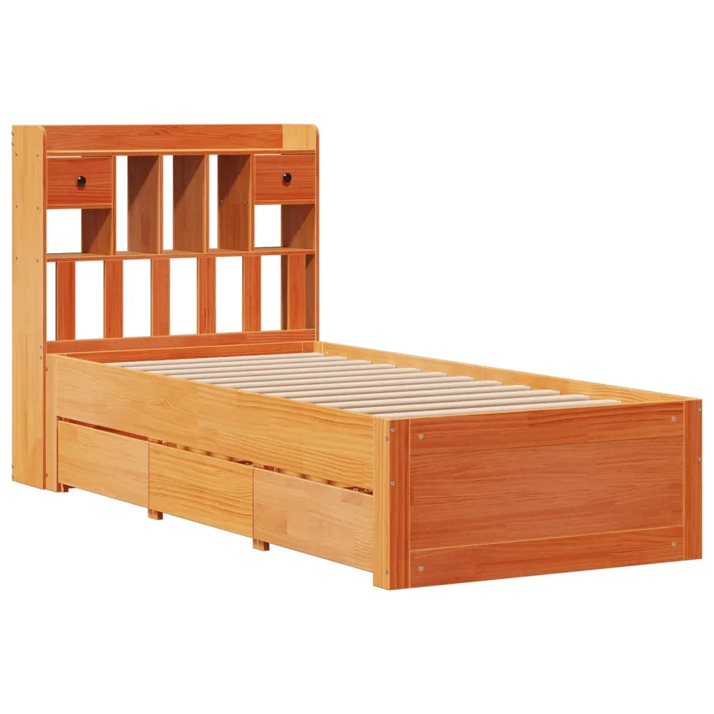 Letto Libreria senza Materasso Marrone Cera 75x190 cm in Pino