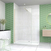 Box Doccia Walk In 70x200 cm Parete Fissa Vetro 10 mm Trasparente Anticalcare Oro Spazzolato Barra Stabilizzatrice 70-120 cm
