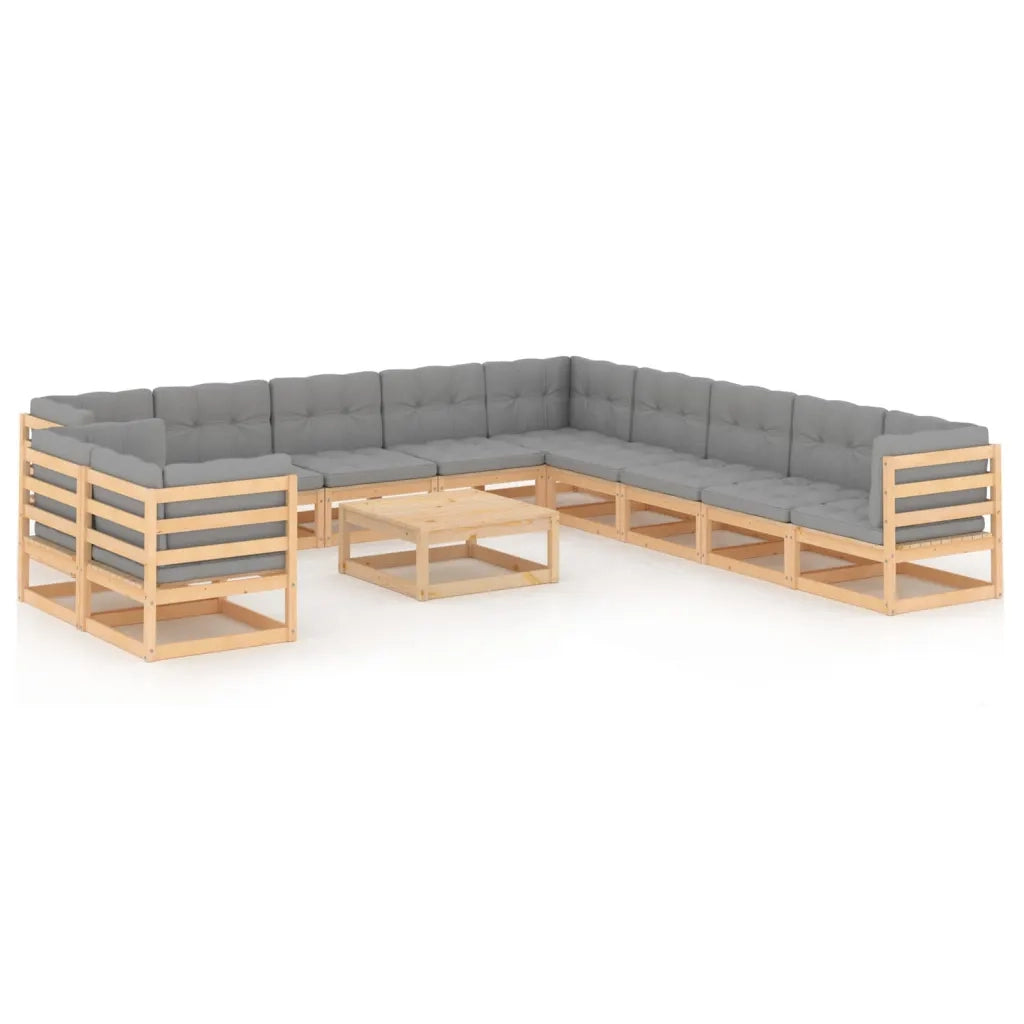Set Divani Giardino 12 pz con Cuscini in Legno Massello di Pino 3076989