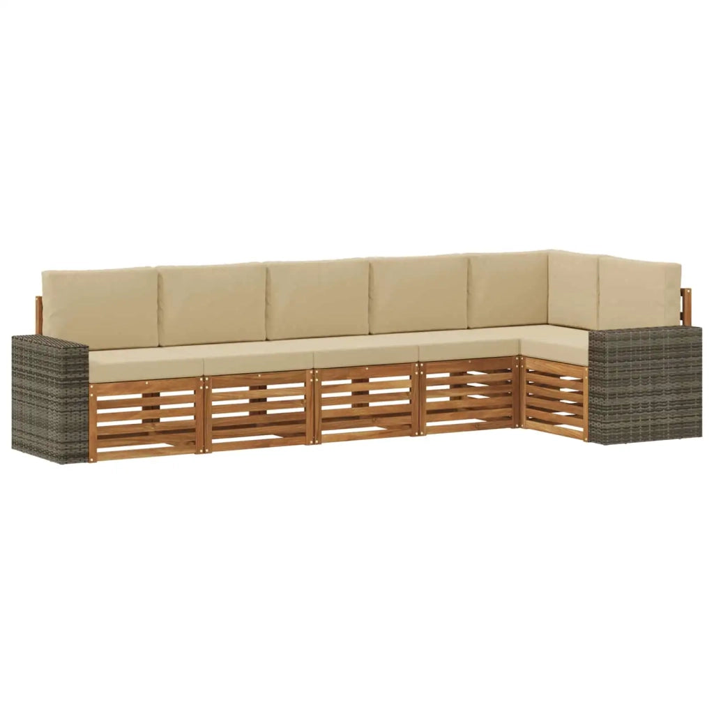 Set di divani da esterno 6 pz Naturale e Beige Poliestere 3384429