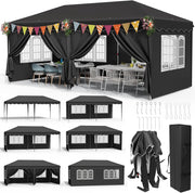 Gazebo 3x6, Gazebo Pieghevole 3x6 Stabile Impermeabile, Padiglione Pop up,Tente de Reception, Tonnelle de Jardin con 4 Pannelli Laterali, per Festival/Campeggio/Mercato, Nero