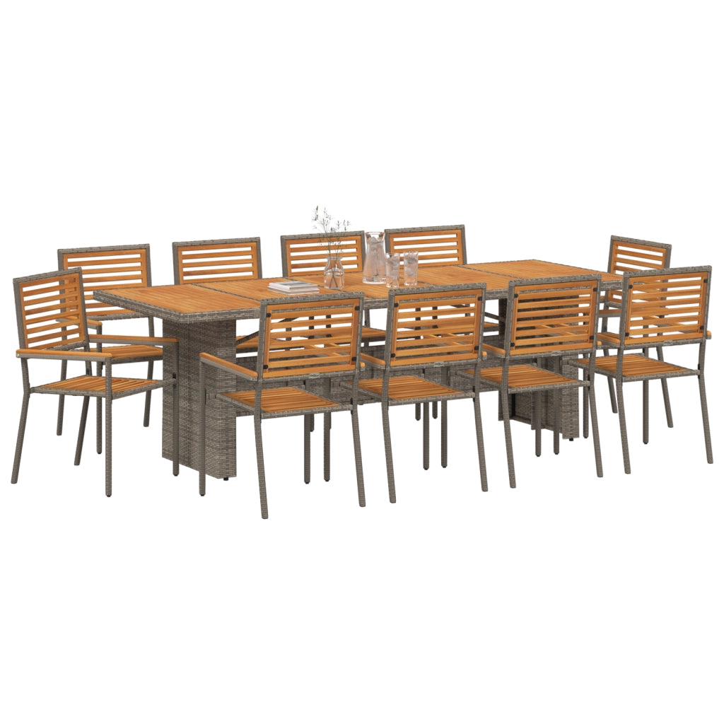 Set da Pranzo da Giardino da 11 Pezzi Grigio Polyrattan Acacia