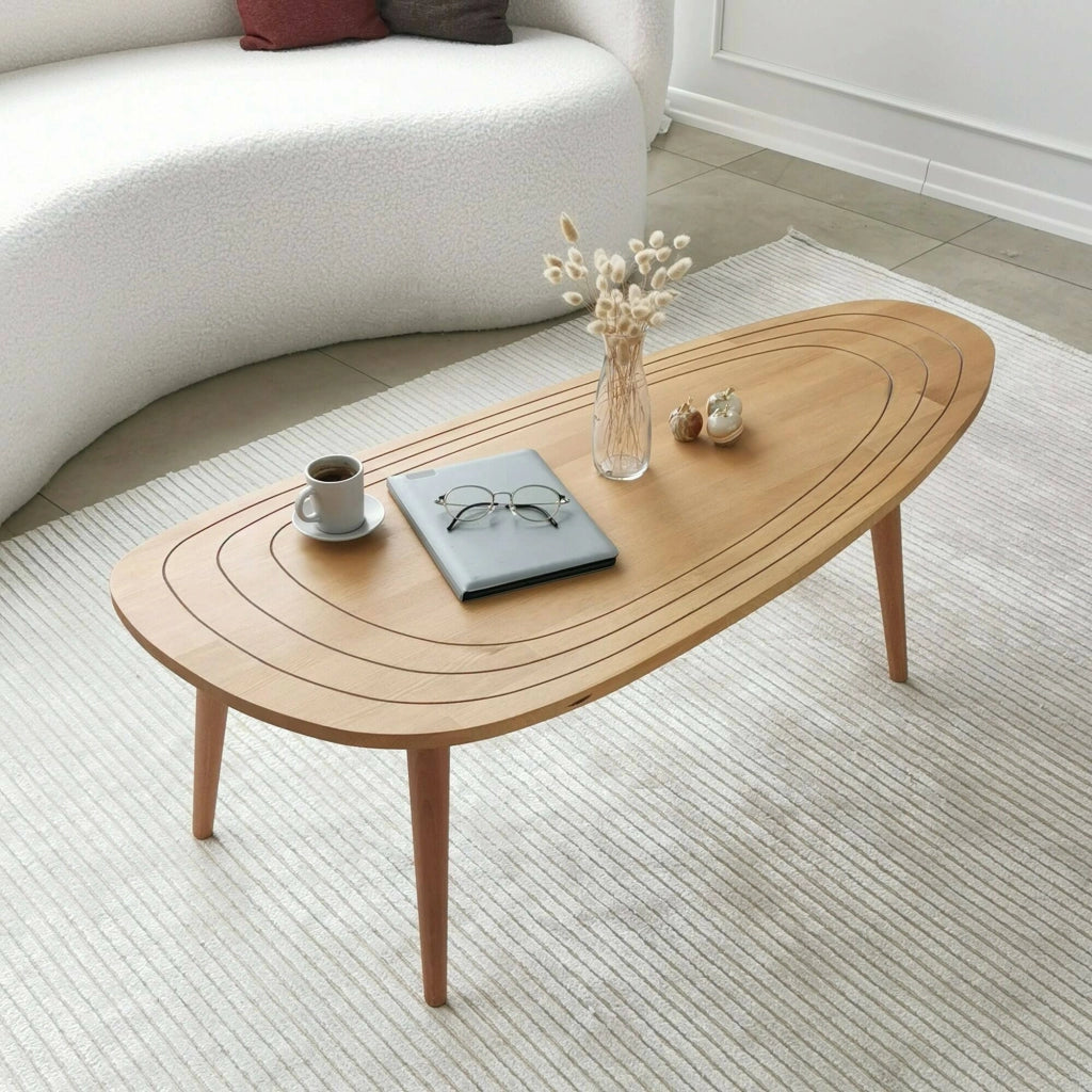 Tavolino da salotto Eugenia, Tavolo basso da caffè, Portariviste per divano, Ripiano da soggiorno, 115x50h38 cm, Rovere